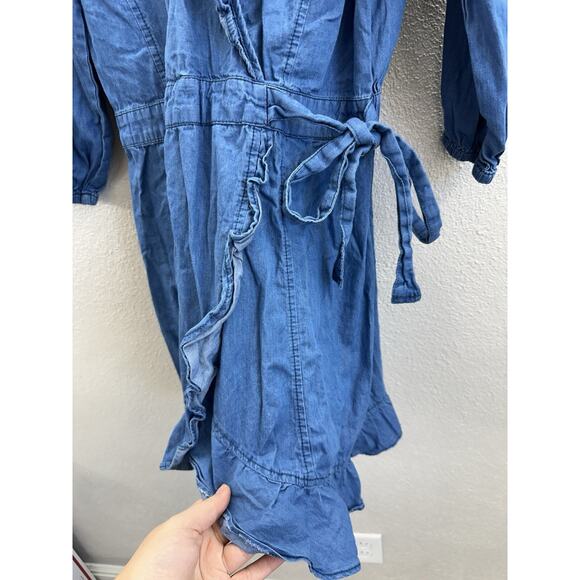 Speed Control New York Womens Dress Size Large Chambray Faux Wrap Ruffled - Picture 3 of 13